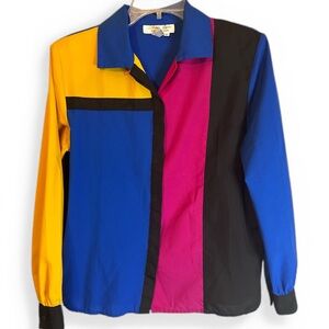 Colorblock Women's Blouse in Blue, Pink, and Yellow